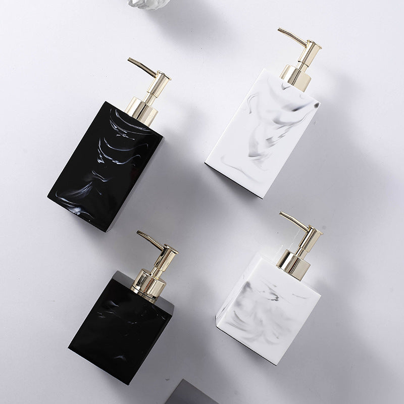 -LNS ClearFlow white and gold luxury bathroom dispenser
-LNS ClearFlow black and gold refillable lotion bottle