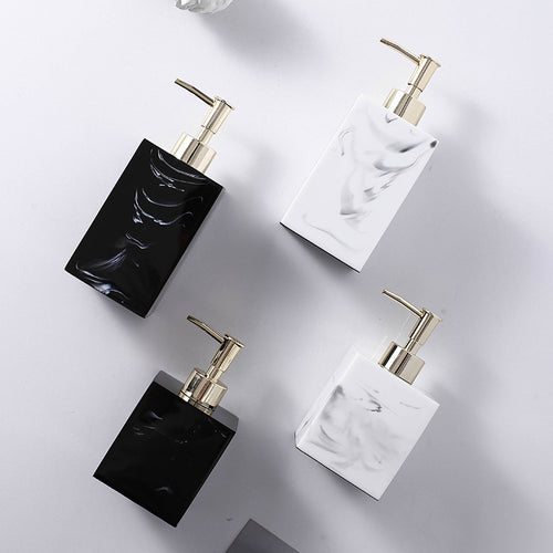 -LNS ClearFlow white and gold luxury bathroom dispenser
-LNS ClearFlow black and gold refillable lotion bottle